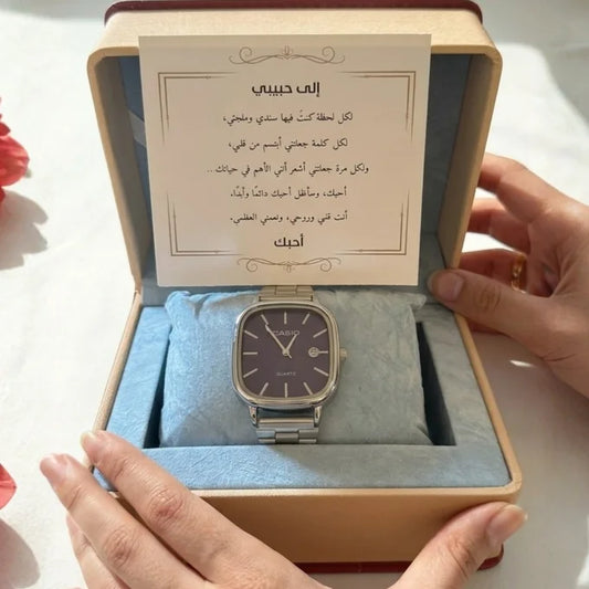 ساعة يد فاخرة مع بطاقة حب رومانسية